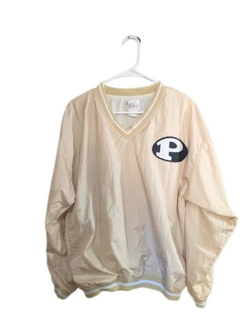 Cream Pullover Windbreaker with 'P' Patch